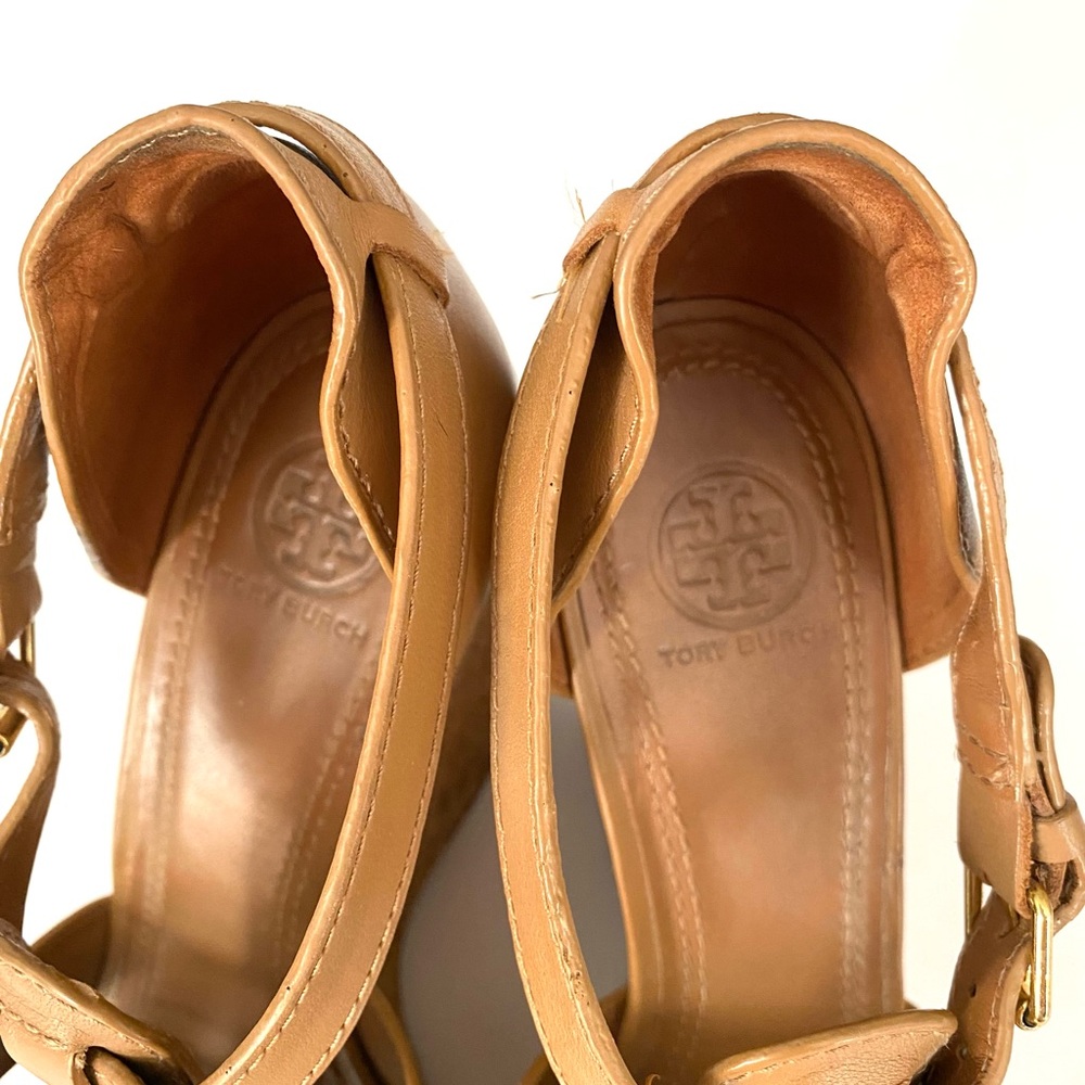 Tory Burch Shoes Wendelle Leather Cork Wedges Sandals Brown size 8.5 - Picture 3 of 16